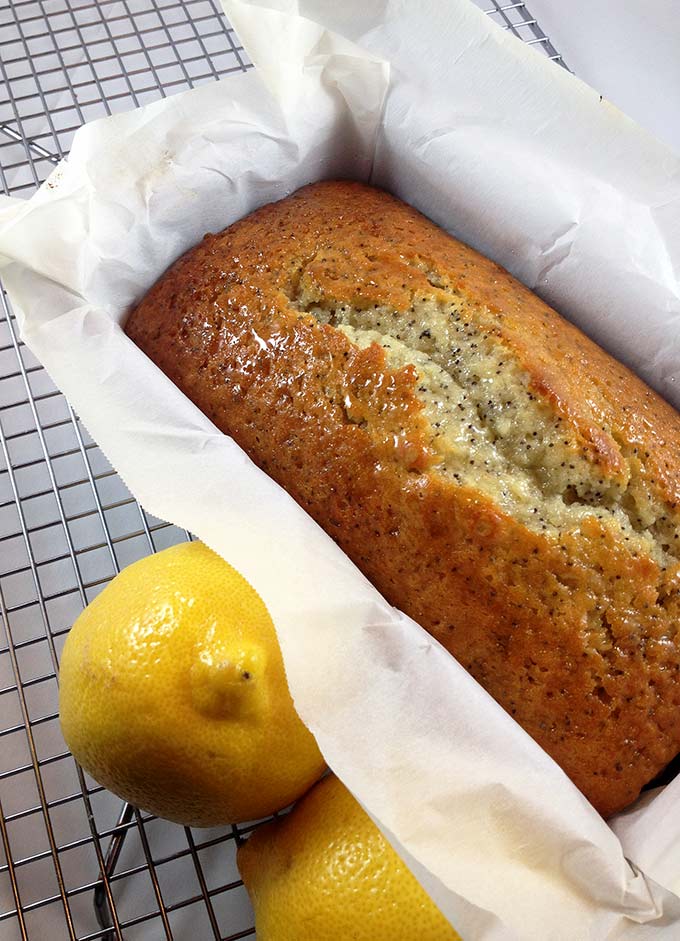 The crackly almond glaze sets this Lemon Poppy Seed Bread recipe apart.