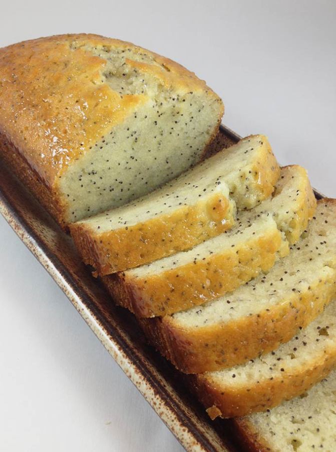 Lemon Poppy Seed Bread w/Almond Glaze Through Her Looking Glass