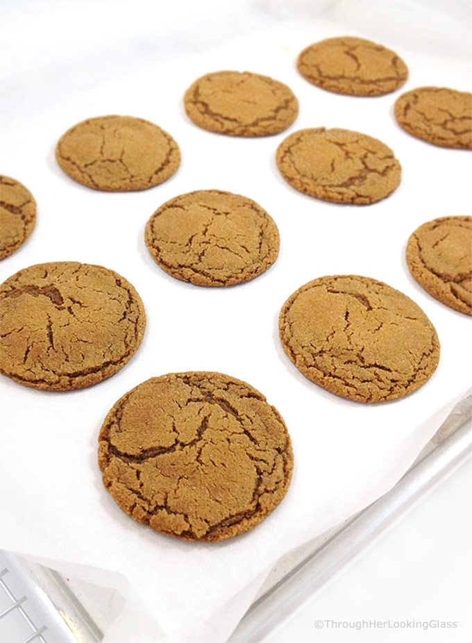 Best Gingersnaps ever. Crackly and crunchy on the outside, chewy in the center. These Gingersnaps are spicy and sweet, great with milk or a mug of chai tea.