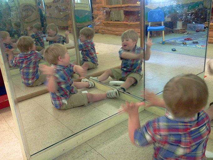 They didn't know that Hudson would be mesmerized by his own reflection. That his best friend would be that other little person he sees in the mirror.