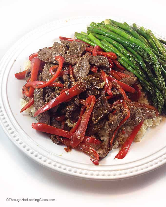 Sesame Beef & Red Peppers w/Roasted Asparagus. Try a relaxed night in, great food and great company. Sesame Beef, Roasted Asparagus and stunning Chocolate Raspberry Tart.
