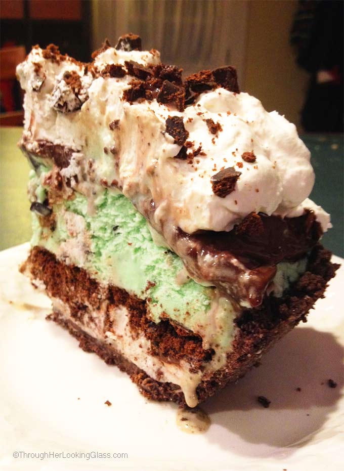 Fudgy Grasshopper Ice Cream Pie - Through Her Looking Glass