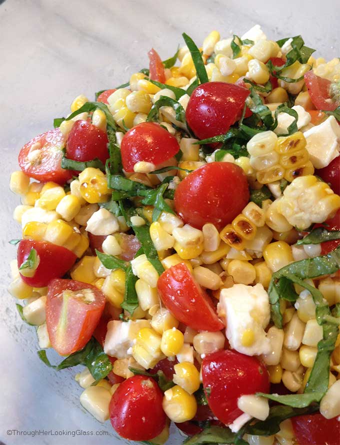 Grilled Corn Basil Tomato Salad