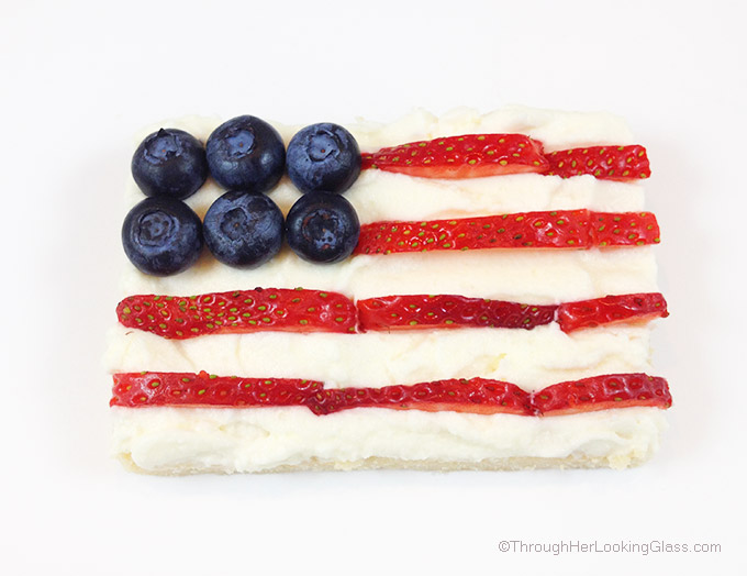 Stars & Stripes Mascarpone Shortbread. Crunchy shortbread & summer berries. Festive & fun! Mini flag dessert for 4th of July, Labor Day & Memorial Day.