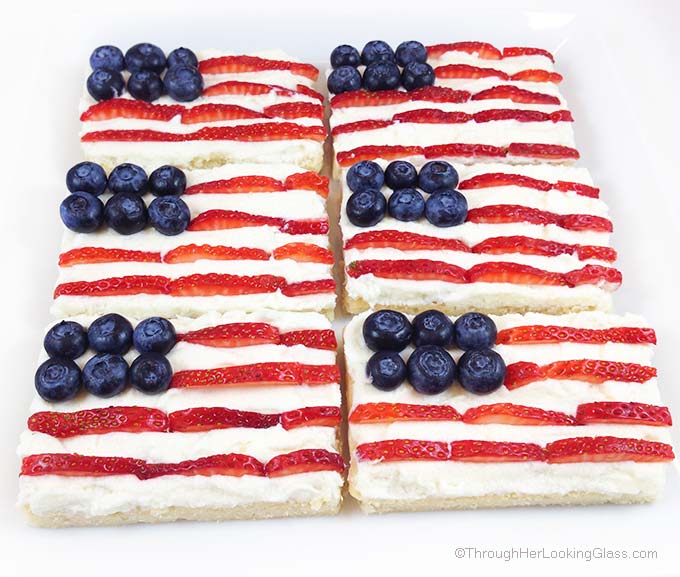 Stars & Stripes Mascarpone Shortbread. Crunchy shortbread & summer berries. Festive & fun! Mini flag dessert for 4th of July, Labor Day & Memorial Day.