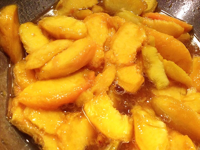 Peach Cobbler. The batter underneath cooks, bubbles up all around the peaches. Gets all crispy and yummy on the edges. It's really fabulous.
