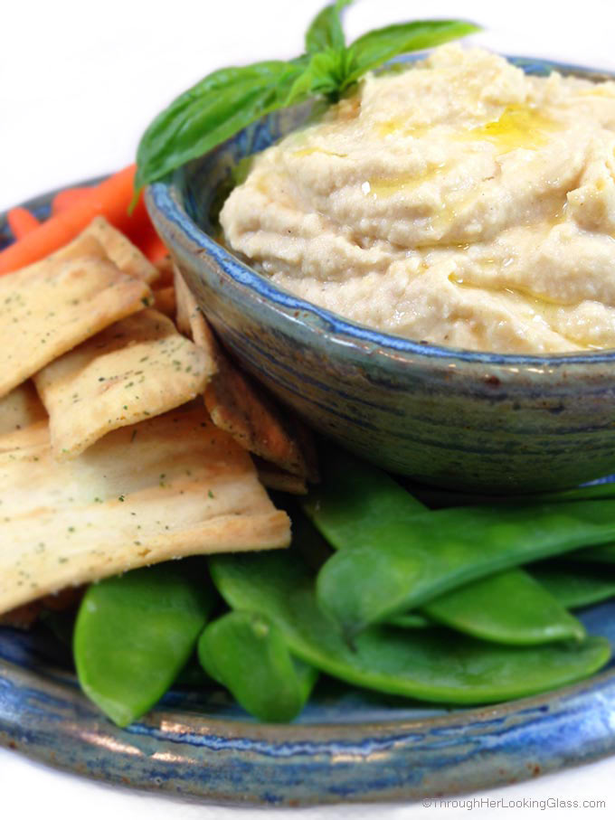 Simple Hummus. Fast & easy recipe for delicious chick pea hummus. All natural. Garbanzo chick peas, tahini, garlic, fresh lemon juice. Great dipping!