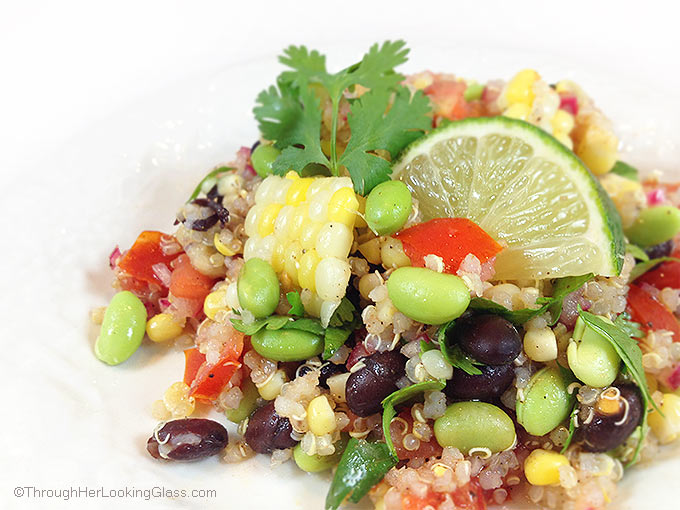 Southwestern Edamame Quinoa Salad w/lime vinaigrette. Delicious salad or dip with lime, cumin, cilantro, red onion and red wine vinegar. Clean eating. WOW!