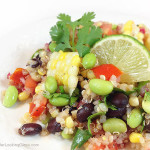 Southwestern Edamame Quinoa Salad w/lime vinaigrette. Delicious salad or dip with lime, cumin, cilantro, red onion and red wine vinegar. Clean eating. WOW!