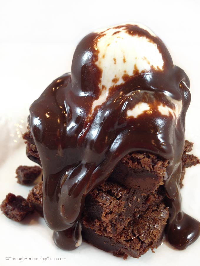 Aunt Pinkie's Famous Fudgy Brownies. A fudgy and decadent brownie. Perfect warm, topped with vanilla bean ice-cream, drenched in hot fudge sauce.
