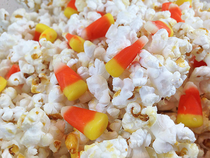 Candy Corn Kettle Corn: sweet, festive fall treat. 5 minutes. For lunch boxes and class parties. Delight kettle corn and candy corn lovers of all ages.