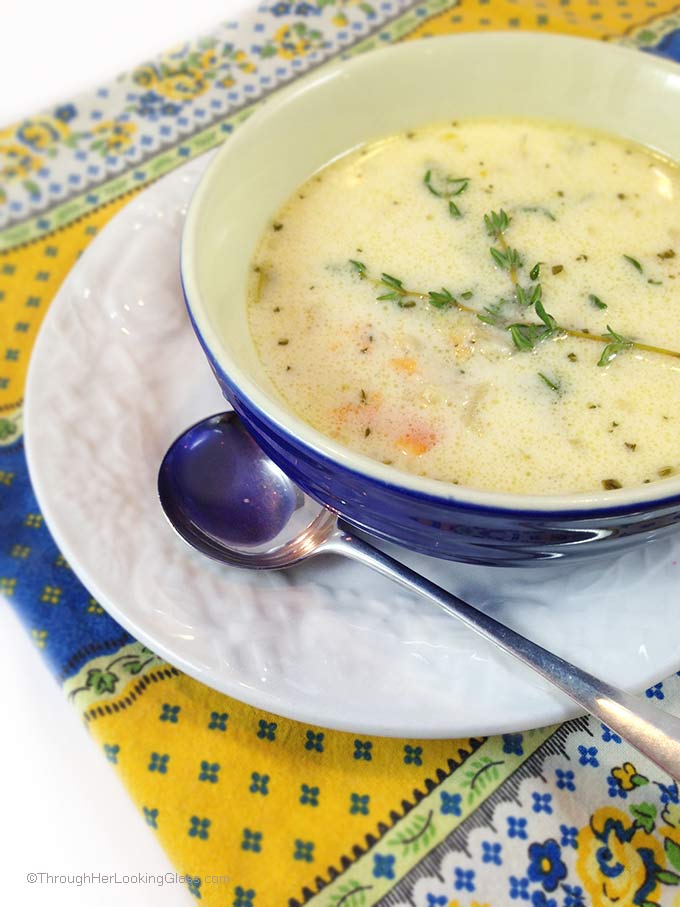 Simon Pearce Vermont Cheddar Soup: cheddar cheese, thyme, carrots, onions, celery, butter, garlic. Creamy cheddar soup recipe from Simon Pearce Restaurant.