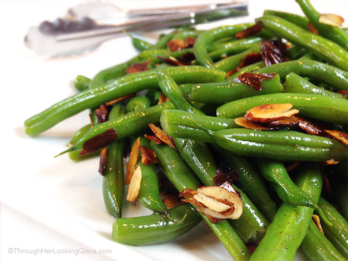 Brown Butter Toasted Almond Green Beans. Steamed green beans with a little snap, drenched in brown butter, toasted almonds. Sprinkled with sea salt.