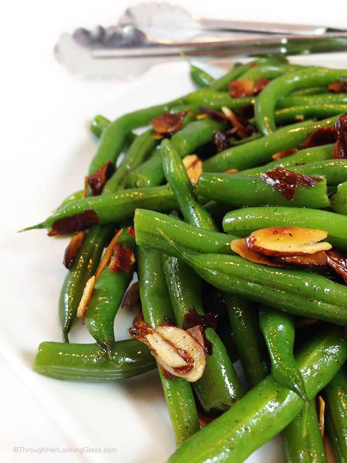 Brown Butter Toasted Almond Green Beans. Steamed green beans with a little snap, drenched in brown butter, toasted almonds. Sprinkled with sea salt.