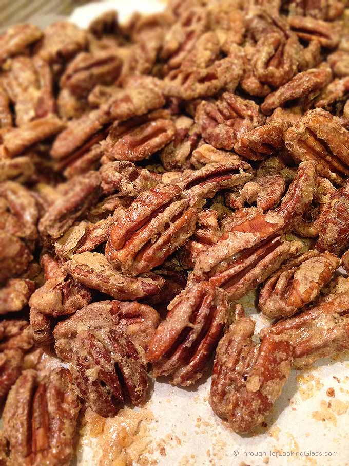 Pumpkin Spice Sugared Pecans. Sweet and crunchy. Perfect for snacking or gifting. Addictive topper for salads, ice cream or cheesecake.