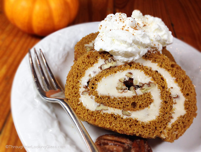 Sugared Pecan Maple Pumpkin Roll Recipe. Love maple syrup? You'll love this ultimate fall dessert. Creamy maple filling, sugared pecans & spiced pumpkin roll. Wow.