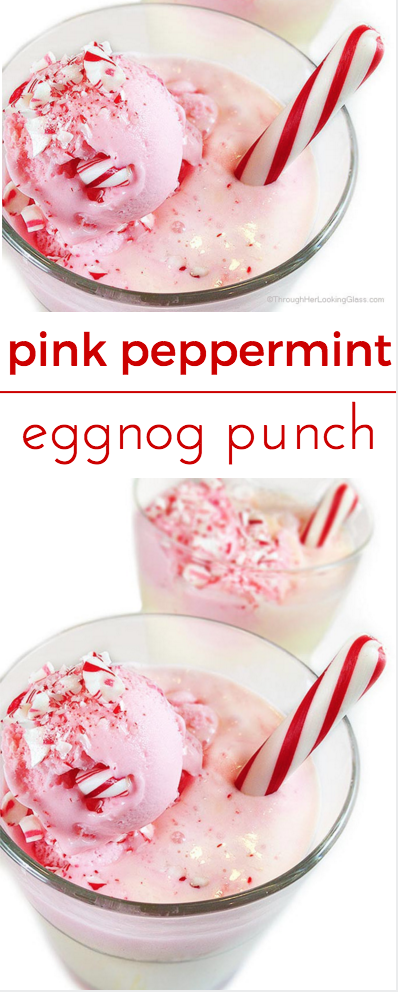 Pink Peppermint Eggnog Punch. Pretty to look at. Tasty to drink. Easy to make. Festive for the wintery holidays!!!!