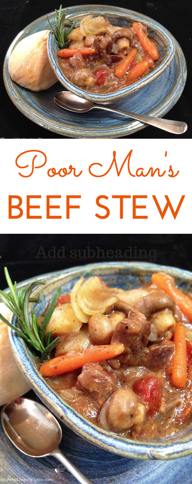 Tender and delicious, Poor Man's Beef Stew cooks for just 2 hours w/out browning the beef first! You'll be delighted with this quick, flavorful & easy stew.