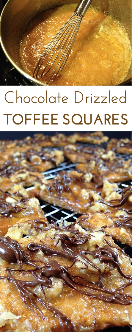 Chocolate Drizzled Toffee Squares: incredibly addictive and seriously one of the easiest bars you'll ever make. Just five ingredients you probably already have on hand.