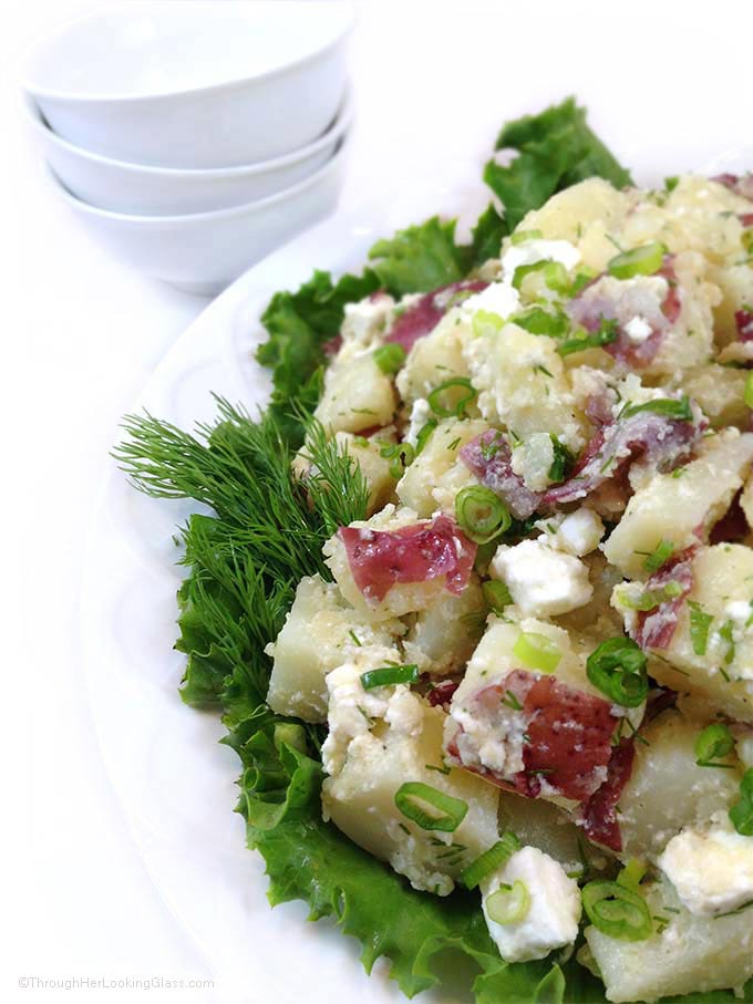 Gourmet Fresh Dill Red Potato Salad with Feta. Olive oil, garlic, fresh dill and feta cheese mingle with tender new potatoes. Always goes FAST!