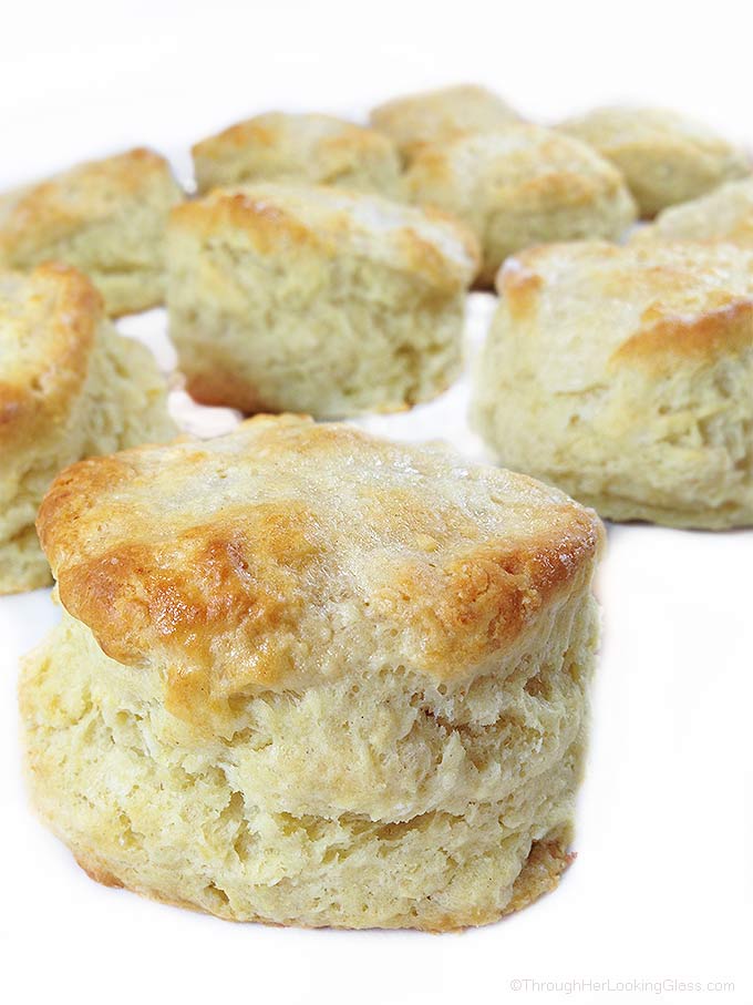 Mile High Buttermilk Biscuits. Light & flaky traditional New England biscuits that rise high. Easy to make. Yummy to eat. Butter & jam. Uh huh.
