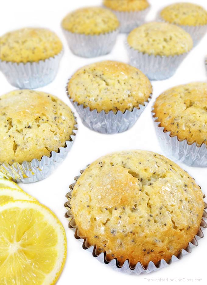 Bakery Lemon and Poppy Seed Muffins are tender, caky bakery-style muffins with cracked & sugary crunchy tops. W/vanilla & almond extracts and lemon zest.