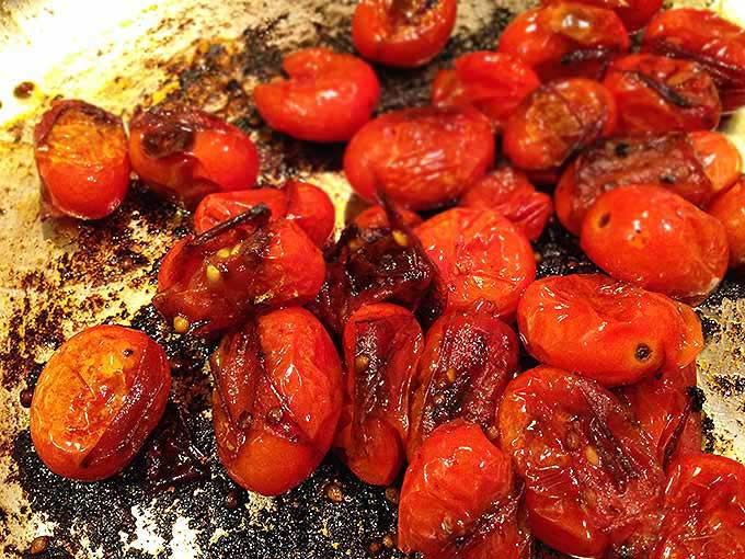 Blistered Tomato Basil Pasta Salad w/Truffle Oil. Ideal summer side dish. Garlic mingles w/basil, blistered tomatoes & farfalle pasta. Irresistible!