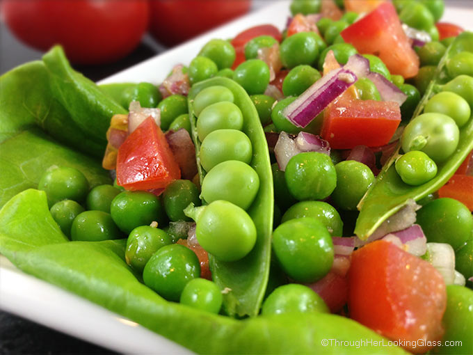 Four Ingredient Easy Pea Salad. Just four ingredients to this pretty & delicious pea salad. Five minutes to the perfect side dish in spring and summer.