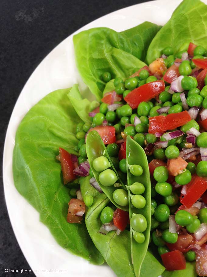 Four Ingredient Easy Pea Salad. Just four ingredients to this pretty & delicious pea salad. Five minutes to the perfect side dish in spring and summer.