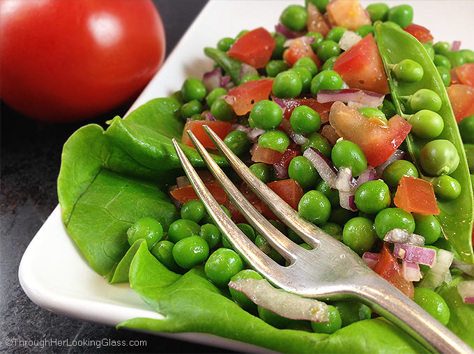 Four Ingredient Easy Pea Salad. Just four ingredients to this pretty & delicious pea salad. Five minutes to the perfect side dish in spring and summer.