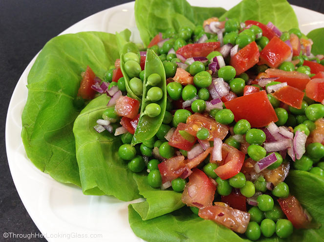 Four Ingredient Easy Pea Salad. Just four ingredients to this pretty & delicious pea salad. Five minutes to the perfect side dish in spring and summer.