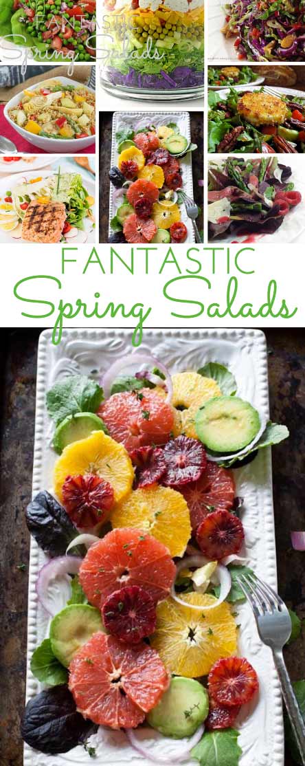 Fantastic Spring Salad Recipes with delicious homemade dressings from bloggers around the country. Crunchy, healthy, flavorful and delicious!