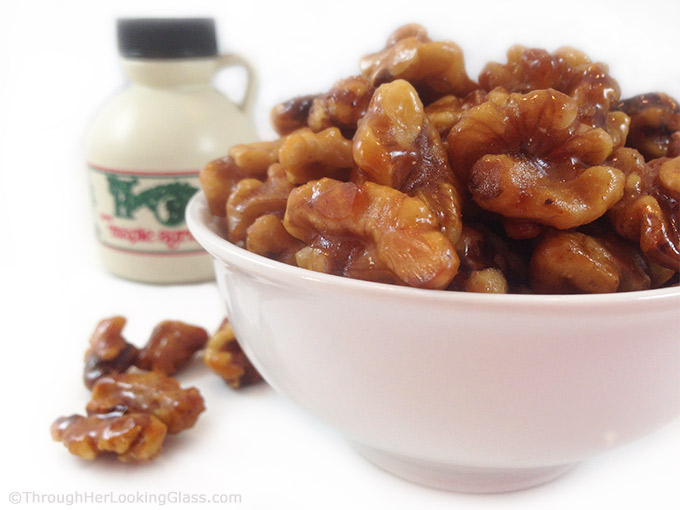 Caramelized Maple Walnuts: my newest addiction. Pure maple syrup makes a lovely candied walnut. Perfection in trail mix, salads, ice cream, oatmeal & more!