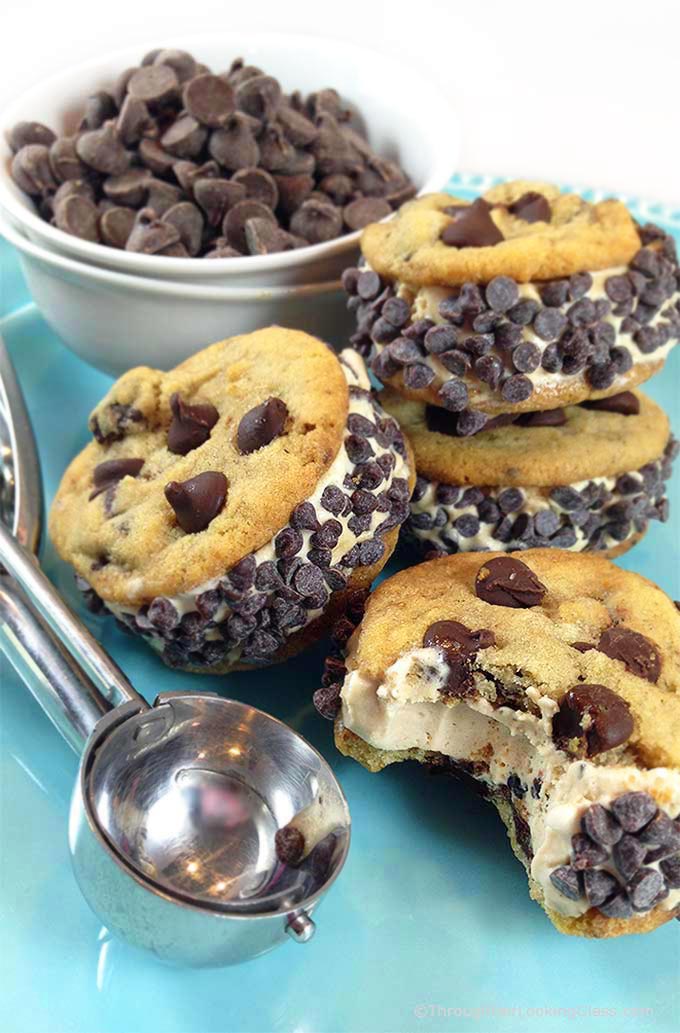 Mini Mocha Chocolate Chip Cookie Ice Cream Sandwich. Coffee ice cream sandwiched between tiny homemade cookies. So who doesn't like a fun little treat?