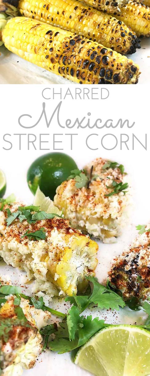This Charred Mexican Street Corn Recipe is so easy: grilled corn on the cob w/crumbled cotija, sprinkled w/chili powder, spritzed with lime juice. Heavenly!
