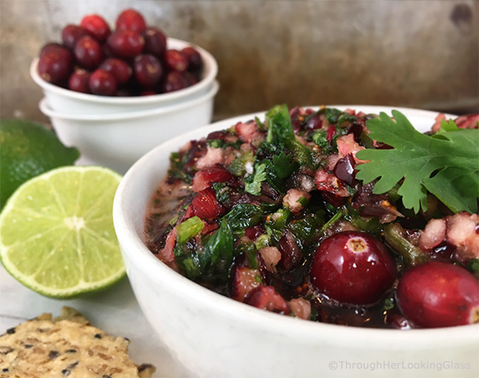 Sweet and tart, tangy and addictive: that's Sweet Lime Cranberry Salsa in a nutshell. So festive and pretty served with fresh cheeses and crackers on the appetizer sideboard.