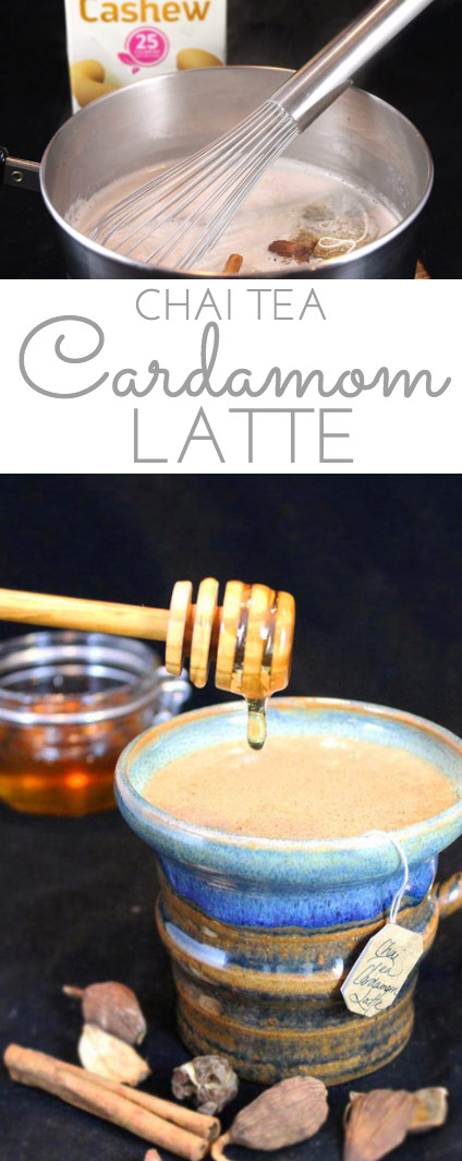 Honey Chai Cardamom Tea Latte: a silky smooth, comforting latte for the colder winter months. Chai tea, black cardamom, Silk Cashewmilk and honey simmer together, creating a uniquely healthy and indulgent mugful of spicy delicious! #SameSilkySmoothTaste #AD @Walmart @Silk