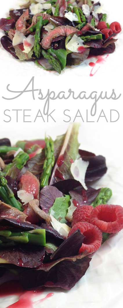 Steak & Asparagus Salad w/raspberries comes together quickly at the last minute, perfect for company. It's a gorgeous and appetizing main dish salad!