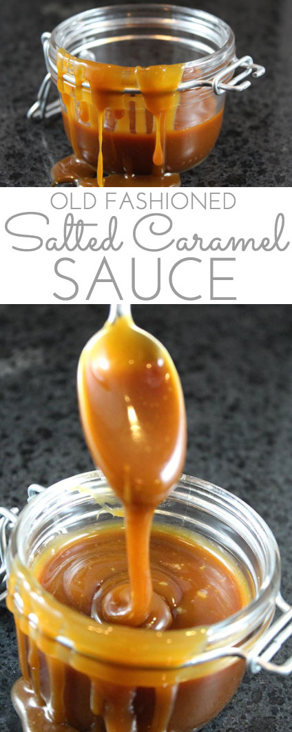 Old-fashioned homemade Salted Caramel Sauce: easy to make & just four ingredients. A drizzle of this velvety smooth salted caramel sauce elevates any dessert to stardom.