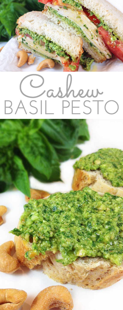 pinterest image for this cashew basil pesto recipe
