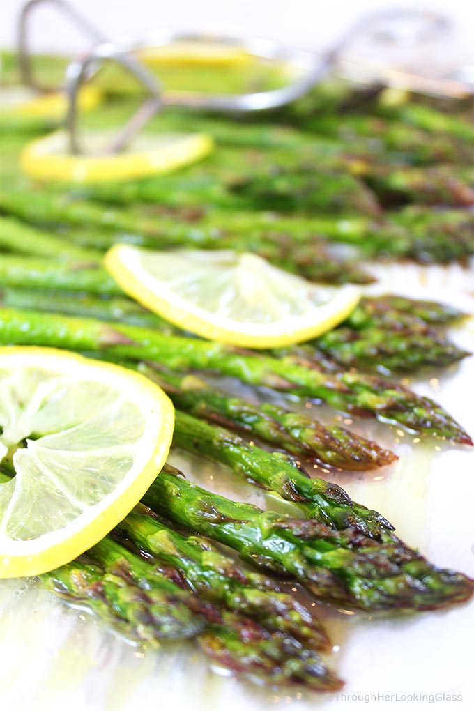 Lemony Garlic Roasted Asparagus: You'll love this zippy new twist on asparagus. Fresh asparagus is oven-roasted 'til tender, basted with olive oil, garlic, fresh lemons and lemon zest. Perfection!