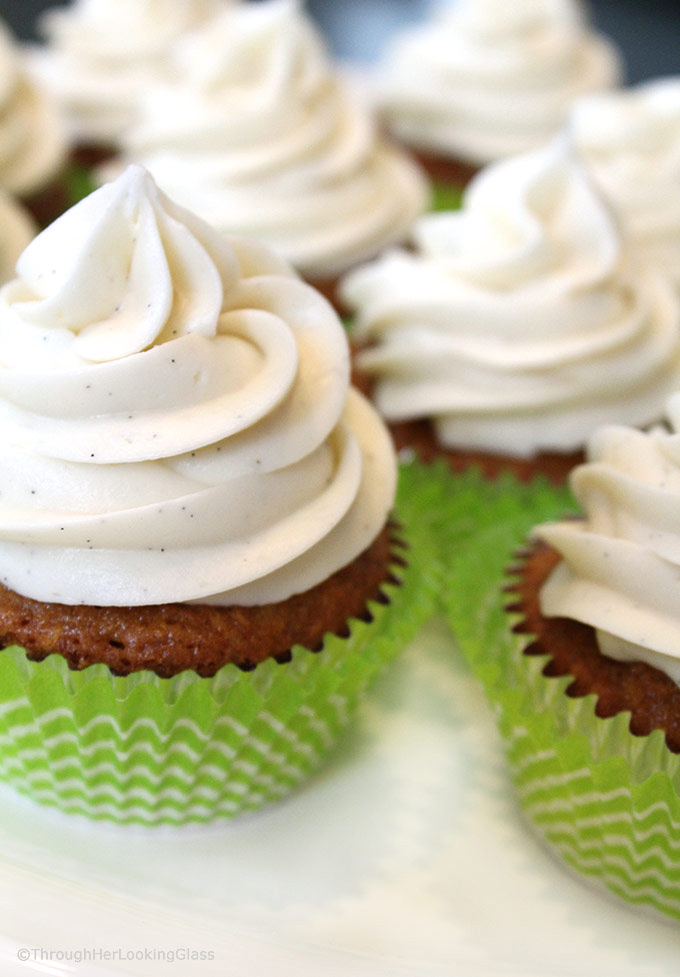 Vanilla Bean Cream Cheese Frosting Recipe: Light, fluffy frosting flecked with yummy vanilla bean specks. Perfect frosting for cakes and cupcakes alike!