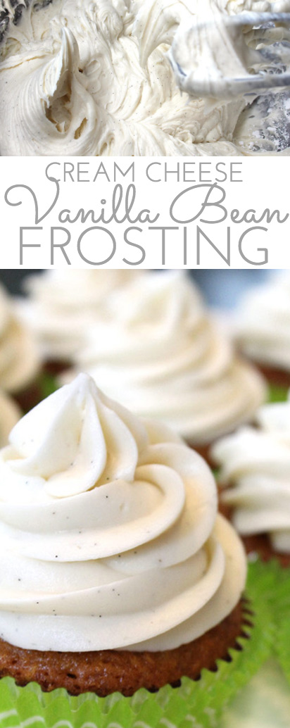 Gourmet Vanilla Bean Cream Cheese Frosting Recipe: Light, fluffy frosting flecked with yummy vanilla bean specks. Gourmet frosting for cakes and cupcakes alike!